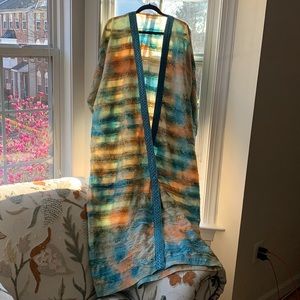 Turquoise Cream and Orange Open Kaftan No Size